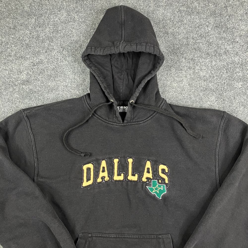 Big Cotton Hoodie Mens‎ L Black Dallas Texas Embroidered Pullover Fleece